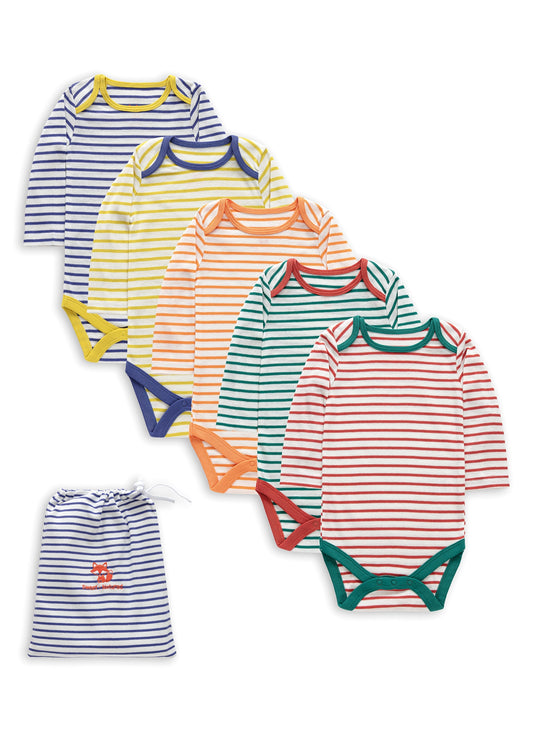 Colorful Striped Organic Cotton Bodysuits – 5 Pack