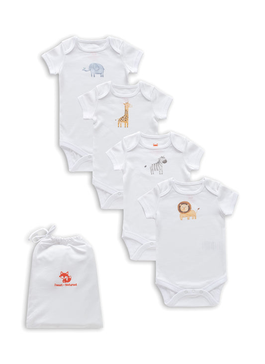 Safari Friends – 4-Pack Organic Cotton Bodysuits
